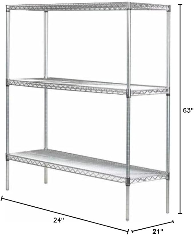 Omega 21" Deep x 24" Wide x 63" High 3 Tier Chrome Starter Shelving Unit - Image 2