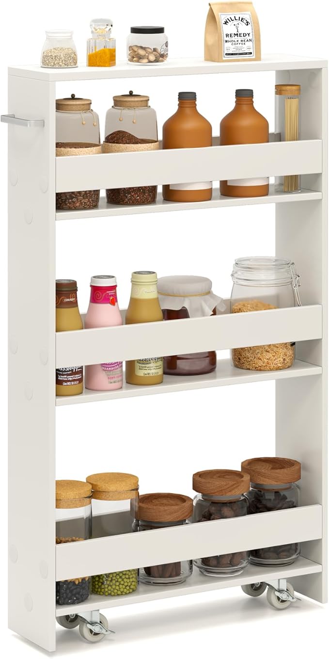 Slim Rolling Storage Cart, 4 Tier Narrow Kitchen Cart by SILKYDRY