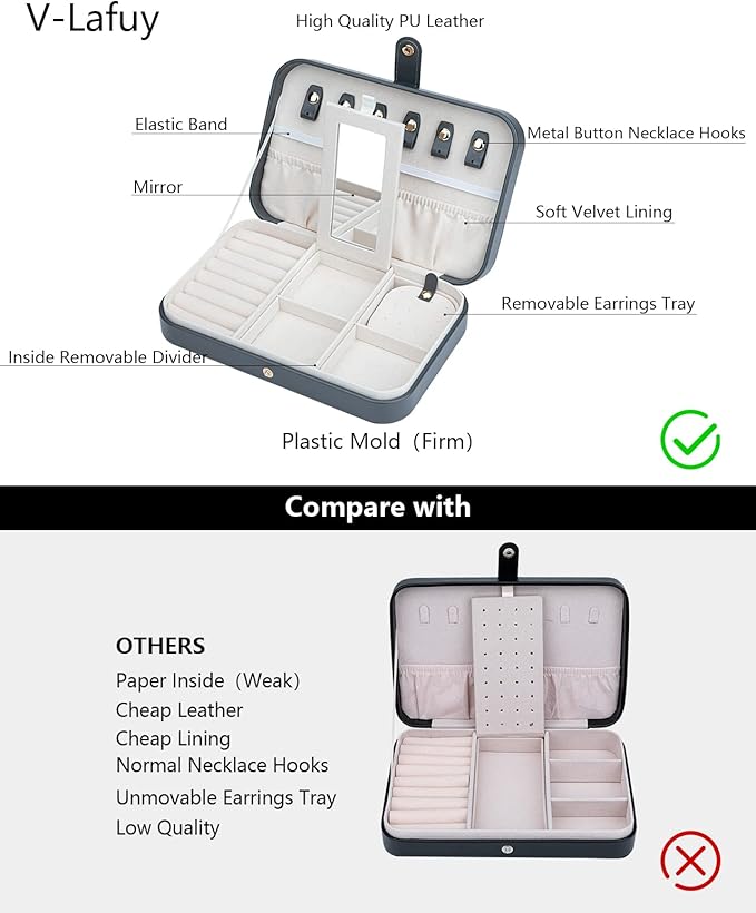 Travel Jewelry Box for Women Travel Jewelry Box Organizer, 2 Tier Portable - Image 3