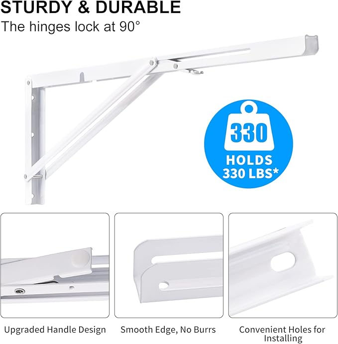 YUMORE 24 Inch Folding Shelf Brackets, Heavy Duty L Bracket, Max Load: 330lb - Image 3
