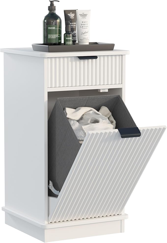 White Tilt Out Laundry Hamper Cabinet Hidden Laundry Hamper Cabinet - Image 8