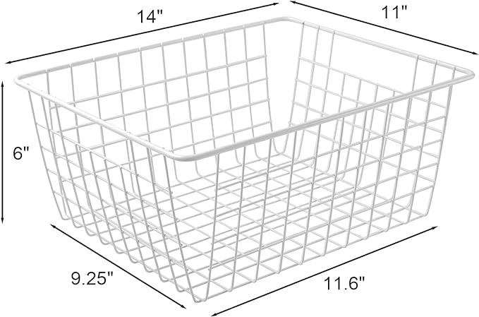 14" Upright Freezer Storage Baskets, Large White Wire Storage Bins Bakset - Image 2