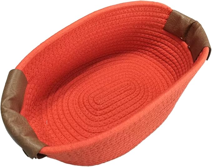 Small Cotton Woven Basket with PU Leather Handle, Baby Kids Clothes Toys Candy by SOORXIEIN