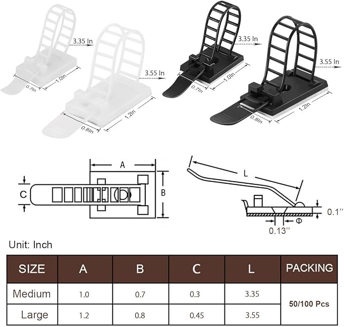 50Pcs Adjustable Adhesive Cable Management Clips, Nylon Cable Strap Ties Wire - Image 7