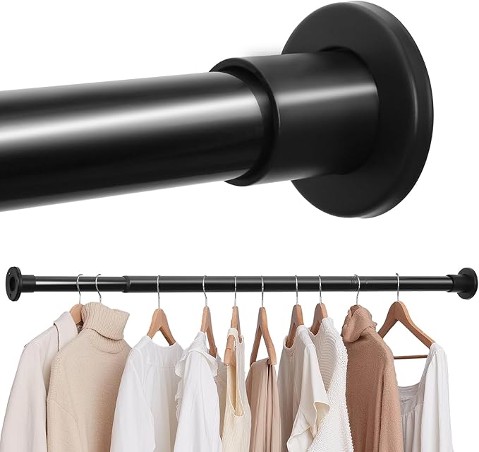 Black Adjustable Closet Rod 18-48 Inches, Heavy Duty Metal Clothes Hanging Rod by Unknown