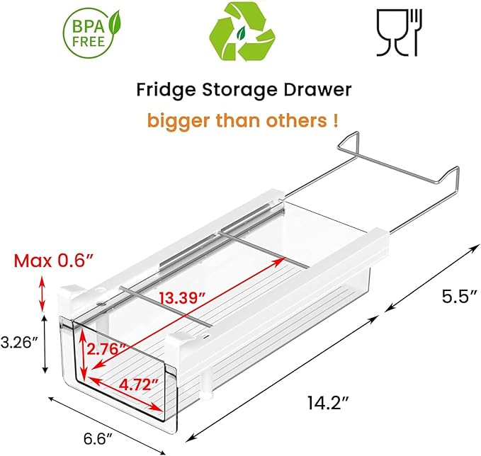 vacane Fridge Organizer Drawer, Add on Refrigerator Drawer, Fridge Storage - Image 2
