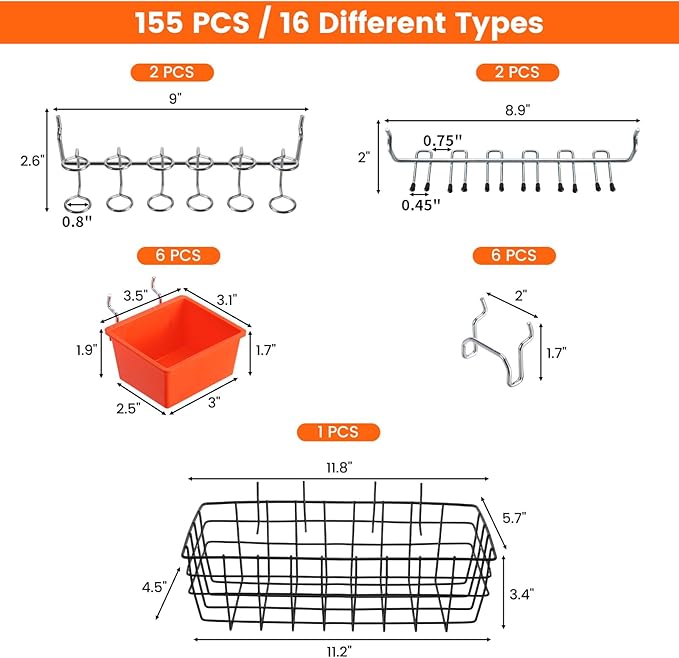 Pegboard Organizer Accessories Kit 155 PCS, Peg Board Hooks Assortment - Image 3