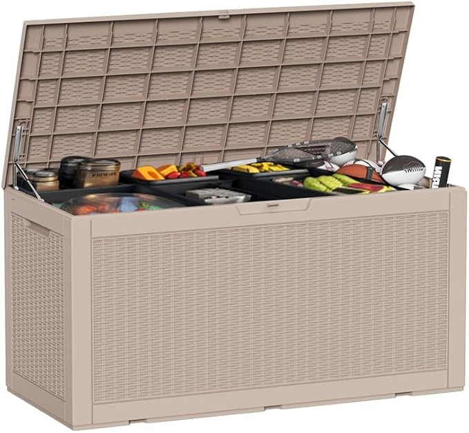 100 Gallon Waterproof Large Resin Deck Box, Lockable Storage Container by GGYI