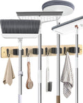 Broom Holder Wall Mounted, Light Wood 4 Holders and 4 Hooks Mop Holder by AceMining