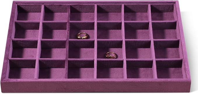 Velvet Stackable Jewelry Display Tray, 24 Grid Earring Ring Storage Tray by Dansmiy