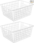 14" Upright Freezer Storage Baskets, Large White Wire Storage Bins Bakset by Brightalk