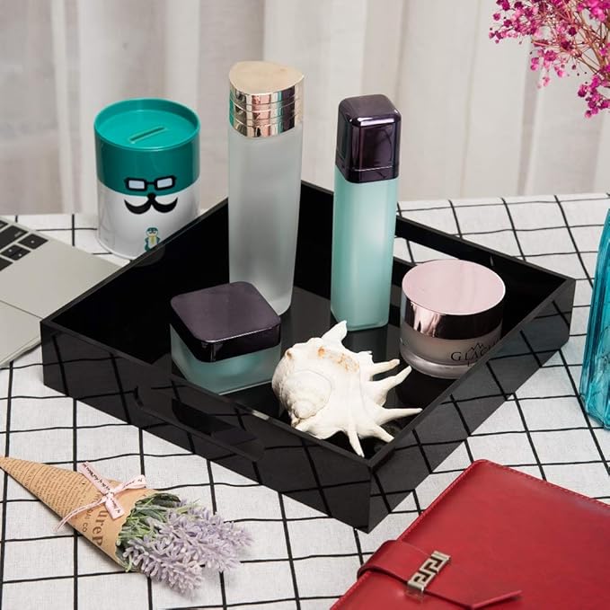 Glossy Black Sturdy Acrylic Serving Tray - Image 3