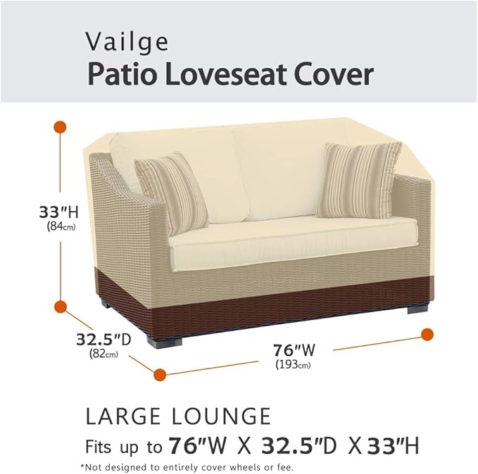 Vailge 2-Seater Heavy Duty Patio Bench Loveseat Cover, 100% Waterproof Outdoor - Image 2