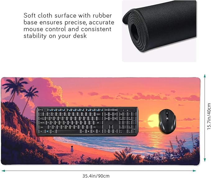 Sunset Beach Large Mouse Pad, Anime Style Gaming Desk Mat, XXL Keyboard Desk - Image 3