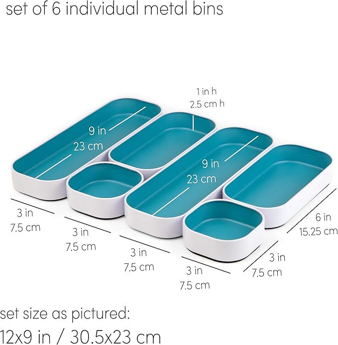 Three by Three Seattle 6 Piece Metal Stacking Bins + Drawer Organizers Set: - Image 3