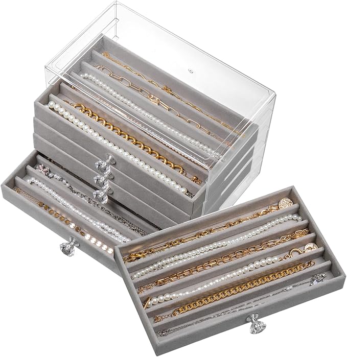 SPAKOWN Necklace Organizer Box, Velvet Necklace Box Holder Tray - Image 4