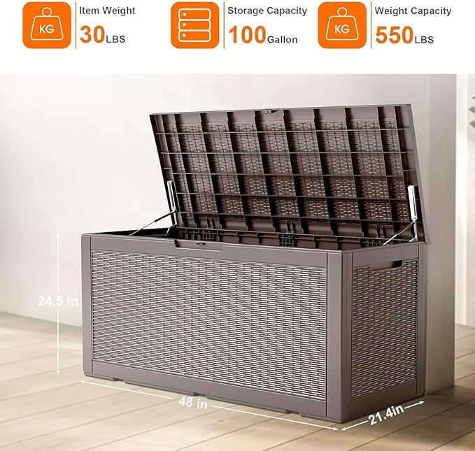 100 Gallon Deck Box, Resin Outdoor Storage Box - Image 2