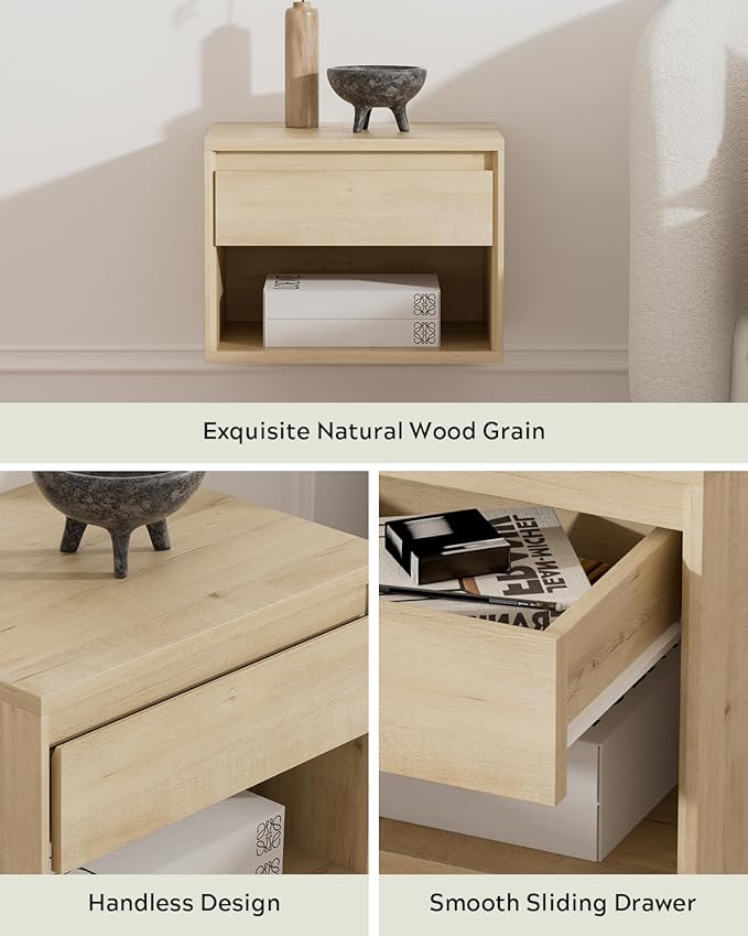 Floating Nightstand Set of 3, Wall Mounted Bedside Table - Image 4