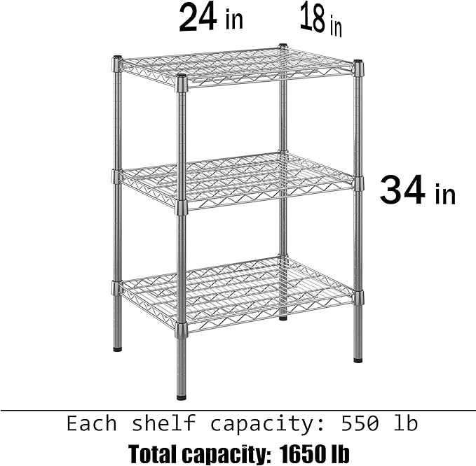 18" Deep x 24" Wide x 34" Height Wire Shelving Kit | 3-Tier |NSF Commercial - Image 3