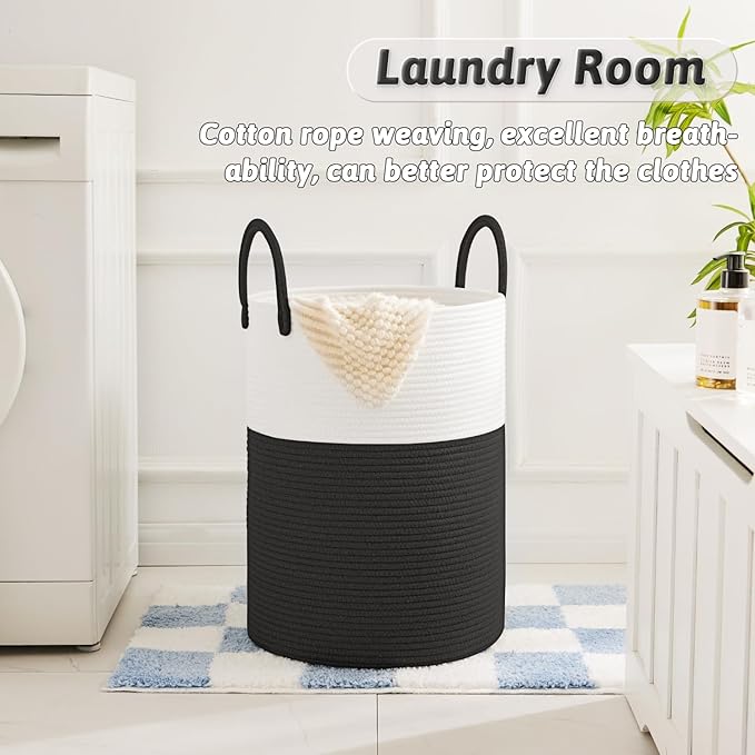 Laundry Basket, Woven Cotton Rope Laundry Hamper, 40L - Image 2