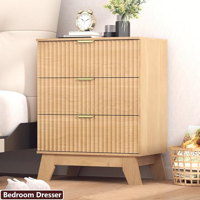 Fluted Dresser for Bedroom, 3 Drawer Dresser for Closet, Storage Cabinet and - Image 3