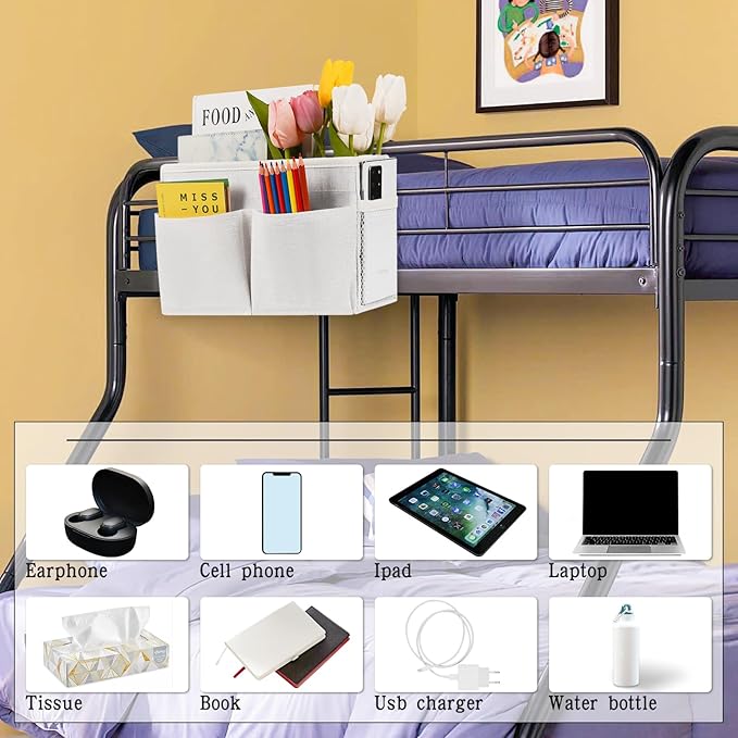 Bedside Caddy White Bedside Hanging Storage Basket Bed Caddy - Image 3