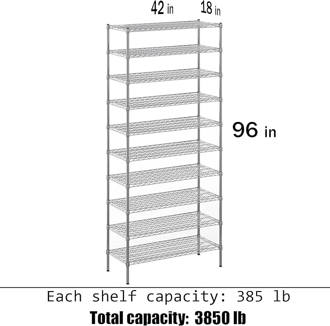 18" Deep x 42" Wide x 96" Height Wire Shelving Kit | 10-Tier | NSF Commercial - Image 3