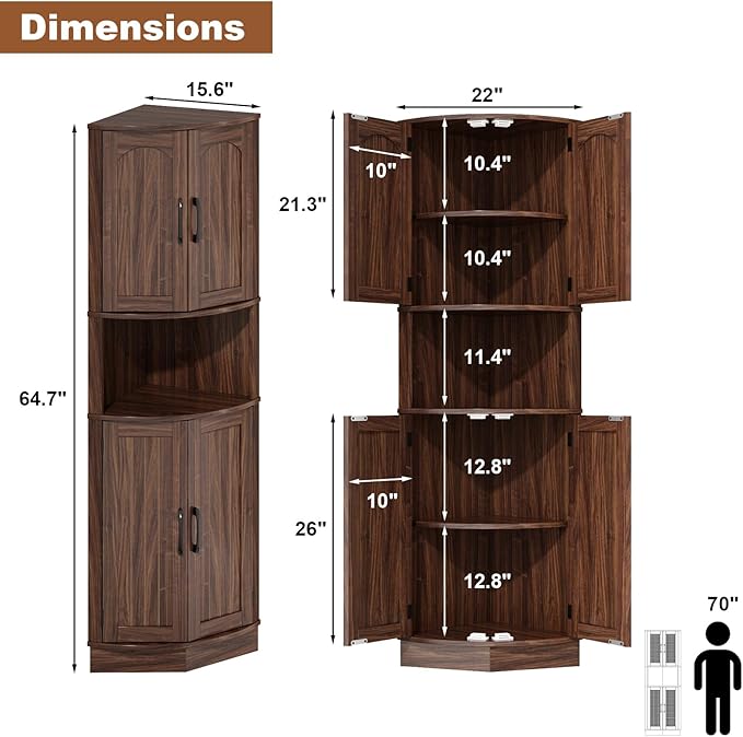 Tall Corner Cabinet, 64.7" Corner Storage Cabinet - Image 2