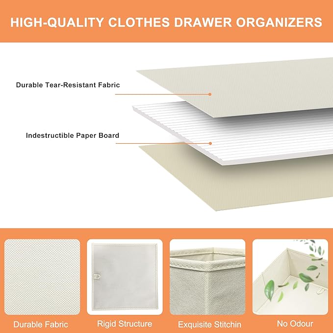 Clothes Organizer, Storage Drawer, 12 Piece Fabric Drawer Organizer Foldable - Image 7