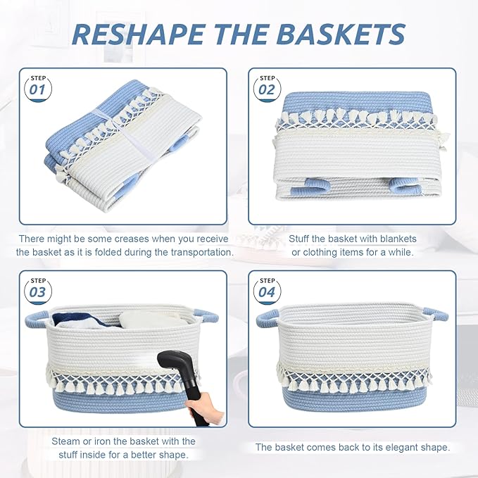 3 Pack Storage Basket for Shelves, Boho Cotton Rope Storage Bins - Image 8