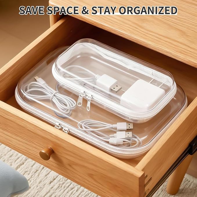 2 PCS Clear Electronics Organizer Travel Case, Waterproof Cable Storage Box - Image 3