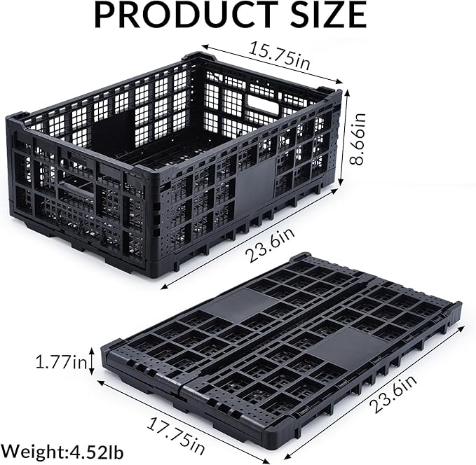 Collapsible Storage Crates, 52 Liter Heavy Duty Foldable Plastic Crates - Image 2