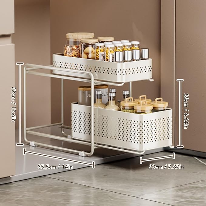 Slide Out Under Sink Organizer, 2 Tier Steel Sink Shelf Cabinet Storage - Image 2