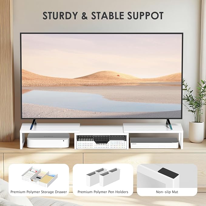 OPNICE White Dual Monitor Stand Riser, Metal Desk Organizers and Accessories - Image 7