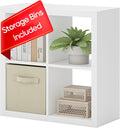 furtble Bookshelf with Storage Bin, 4-Cube Storage Organizer, Modern Wood Open by furtble