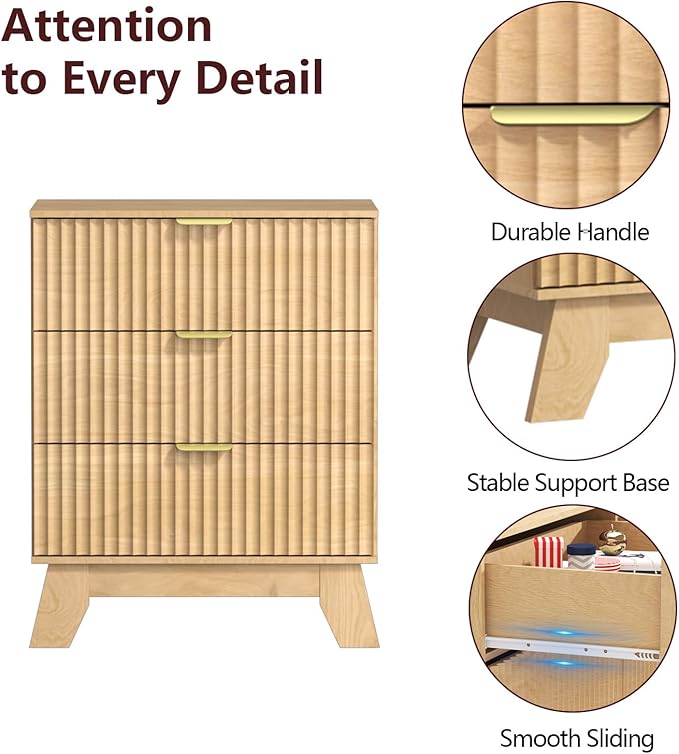 Fluted Dresser for Bedroom, 3 Drawer Dresser for Closet, Storage Cabinet and - Image 5