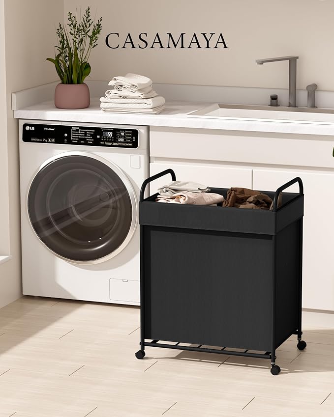 Laundry Basket with Wheels, Rolling Laundry Hamper, Laundry Sorter with - Image 2