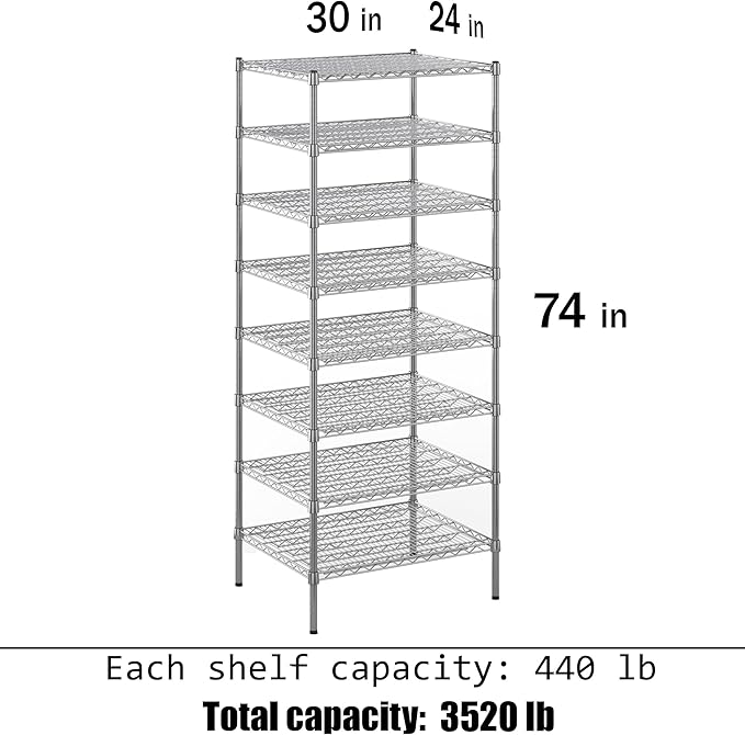 24" Deep x 30" Wide x 74" Height Wire Shelving Kit | 8-Tier | NSF Commercial - Image 3
