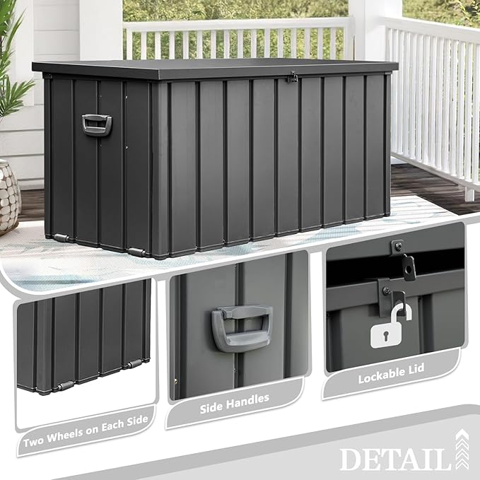 Domi 150 Gallon Deck Box, Metal Outdoor Storage Box - Image 7