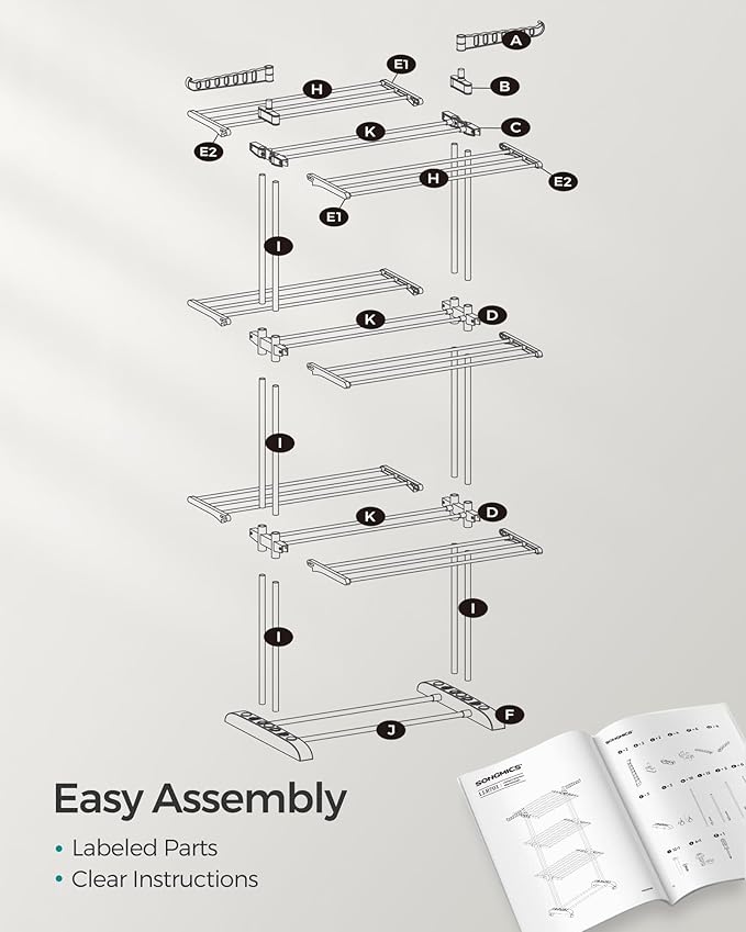 SONGMICS Clothes Drying Rack Stand 4-Tier, Foldable Laundry Drying Rack - Image 8