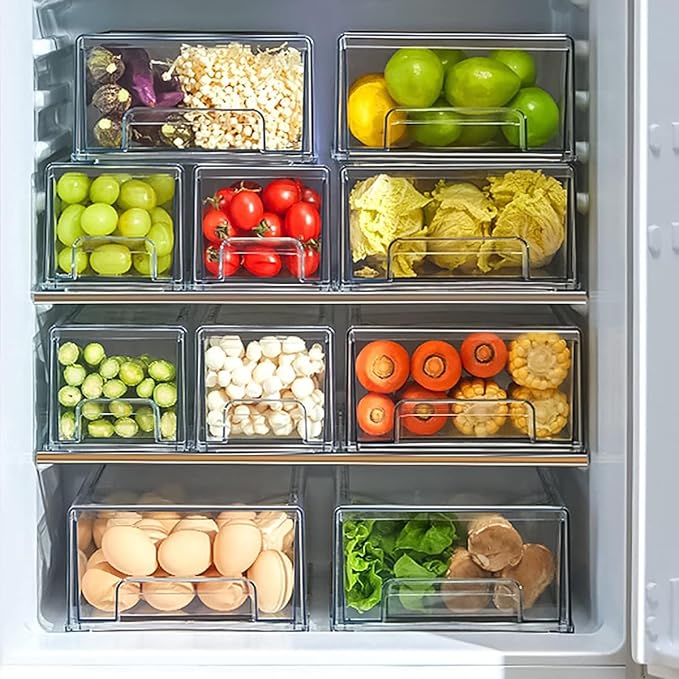 2 Pack Stackable Refrigerator Drawers Pull Out Bins Clear Fridge Drawer - Image 5