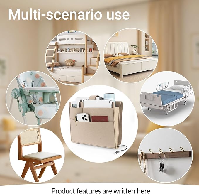 Seefoo Bedside Caddy, Large Bed Caddy Organizer - Image 7