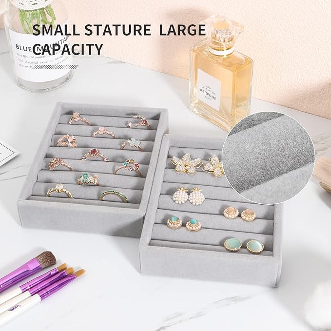 DesignSter Small Jewelry Tray, Velvet Jewelry Display Tray, Stackable Jewelry - Image 4