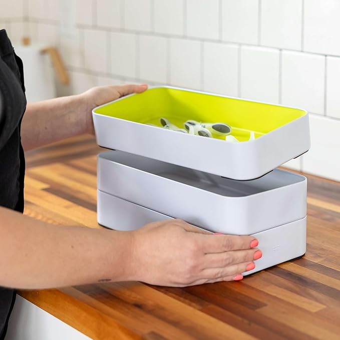 Three by Three Seattle 6 Piece Metal Stacking Bins + Drawer Organizers Set: - Image 5