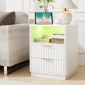 VOWNER Fluted Nightstand with Charging Station, 18” Night Stand with 2 Drawers by VOWNER