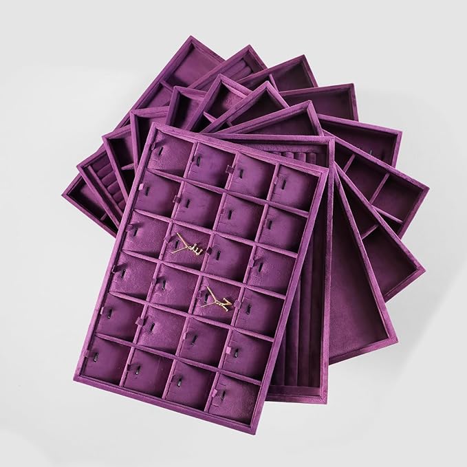 Velvet Stackable Jewelry Display Tray, 24 Grid Earring Ring Storage Tray - Image 8
