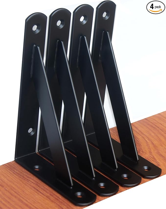 4 Pack L6 x H 4" Black Heavy Duty Shelf Brackets by MHMYDZ