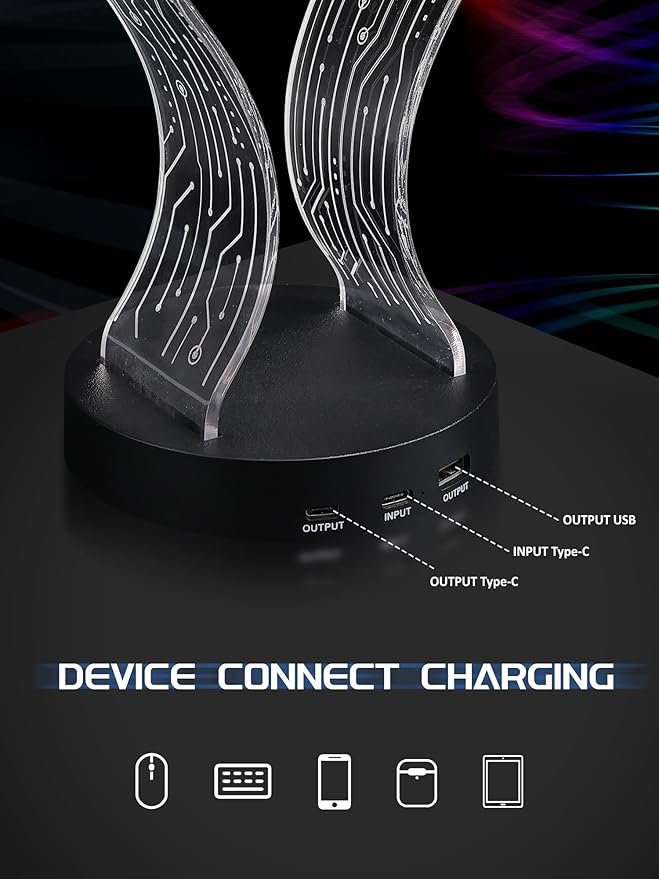 Light Up Headphone Stand with 16 Color Lights, PCB Pattern Acrylic Headset - Image 5