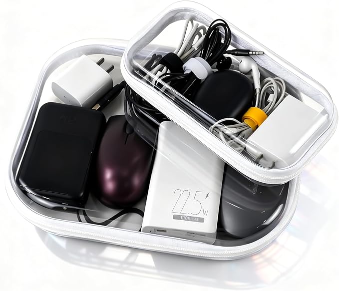 2 PCS Clear Electronics Organizer Travel Case, Waterproof Cable Storage Box by Unknown