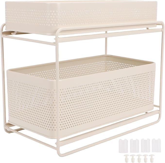 Slide Out Under Sink Organizer, 2 Tier Steel Sink Shelf Cabinet Storage - Image 7